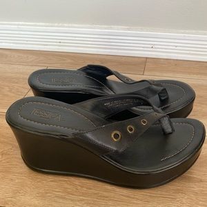 Jessica Vintage Chunky 90's Y2K Leather Platforn Thong Sandals Womens Size 8